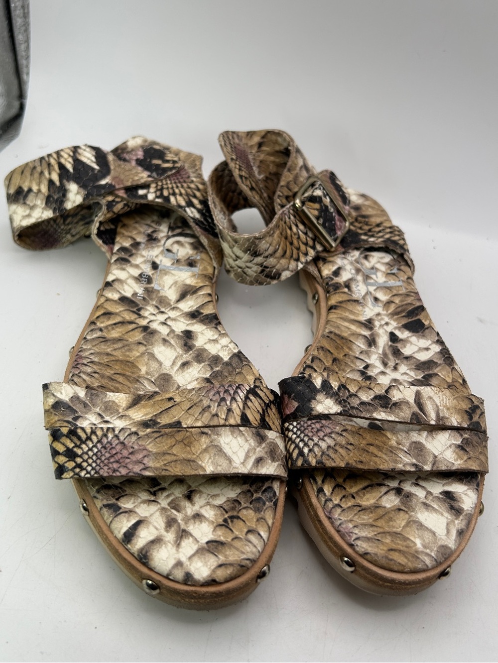AGL womans sandals brown pink silver strappy python reptile animal size 38 US 8 - Picture 9 of 14